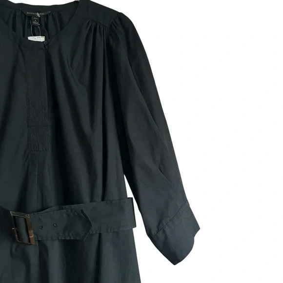 Black Cotton Poplin Belted Shirt Dress Banana Republic Factory Petite L NWT